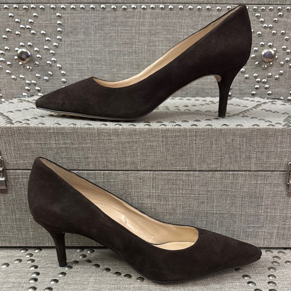 Nine West Margot Women's Kitten Heels Suede Brown Pumps - Picture 6 of 9